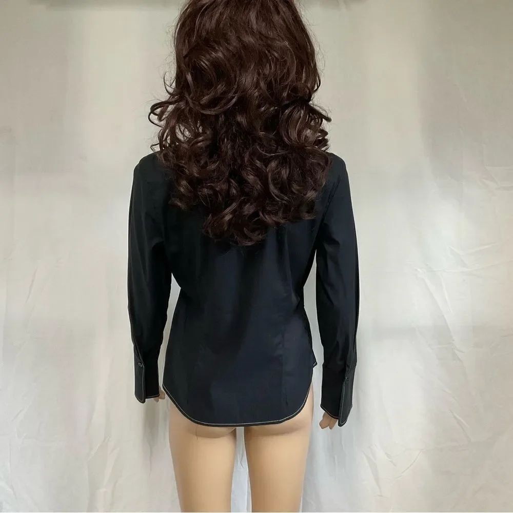 Max Studio Black Ruffle Front Long Sleeve Renaissance Collared Buttoned Shirt S - Picture 6 of 9